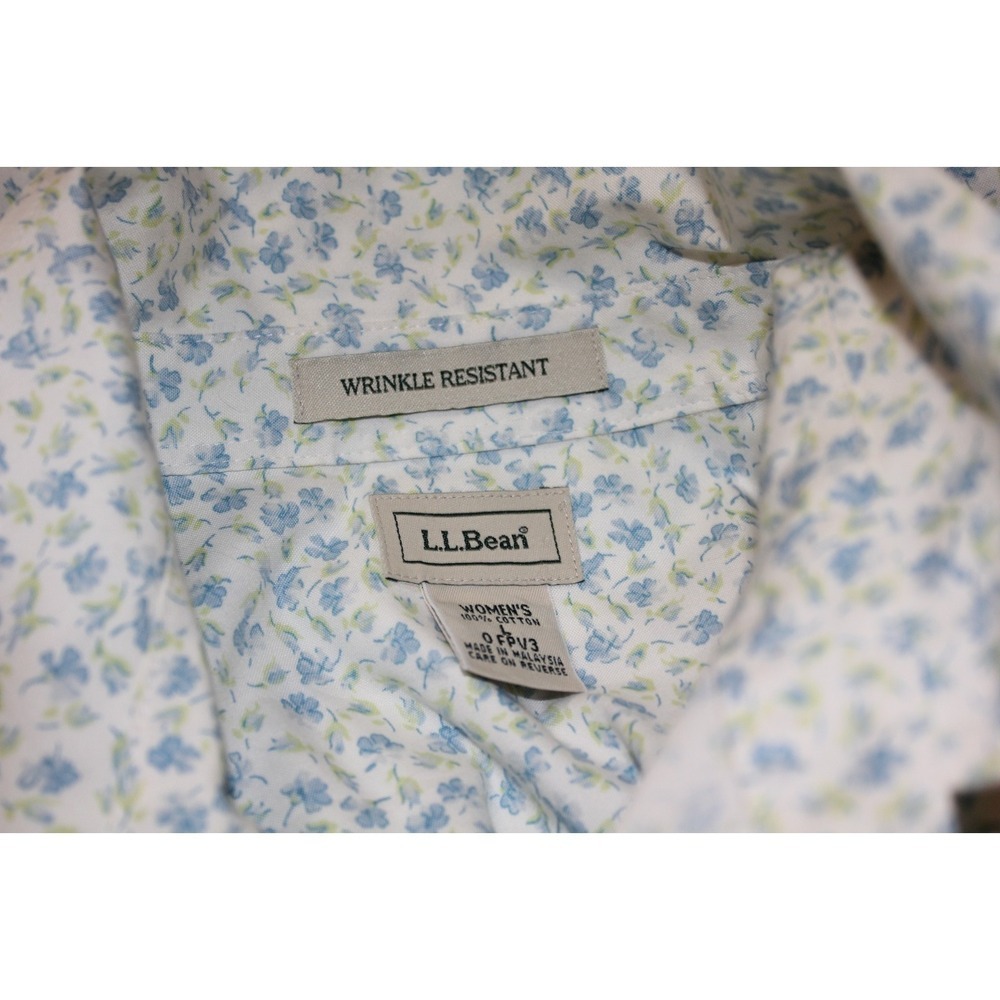 L.L. Bean Cotton Button Up Floral Shirt Top Wrinkle Resistant Office Twee Large - Picture 3 of 11